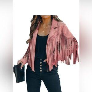Women's Pink Fringe Leather Jacket